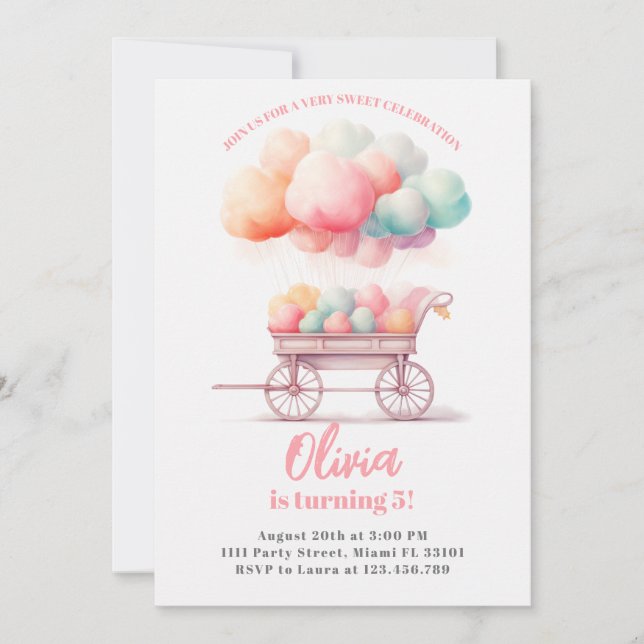 Cotton Candy Sweets Birthday Party Invitation (Front)