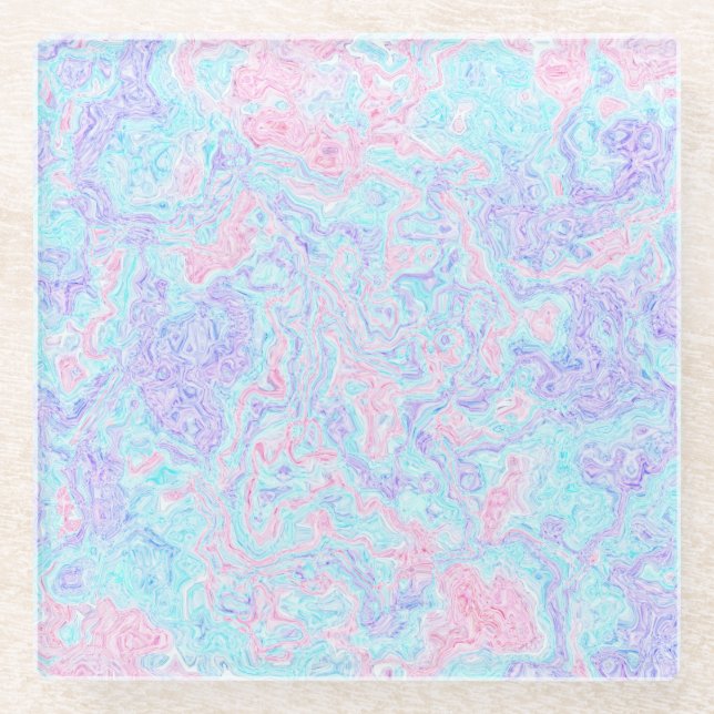 Cotton Candy Swirls Glass Coaster (Front)