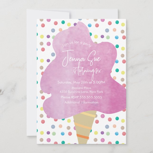 Cotton Candy Watercolor Dots Carnival Birthday  Invitation (Front)