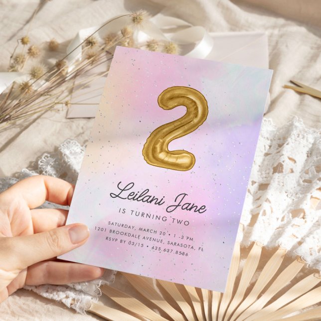 Cotton Candy Watercolor Girls 2nd Birthday Balloon Invitation (Creator Uploaded)