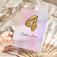 Cotton Candy Watercolor Girls 4th Birthday Balloon