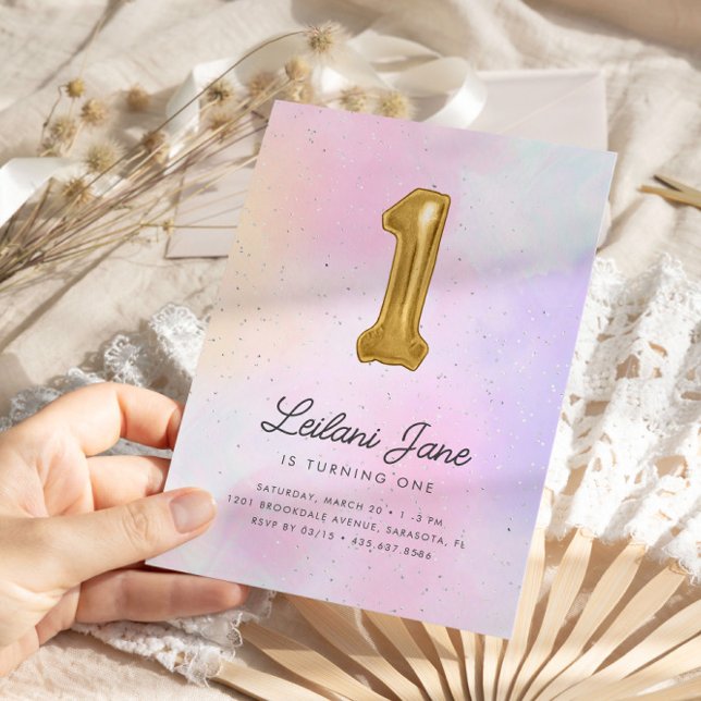 Cotton Candy Watercolor Girls Birthday Balloon Invitation (Creator Uploaded)