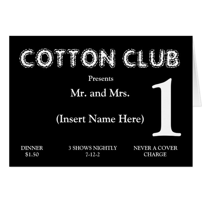 Cotton Club Table Card (Front Horizontal)