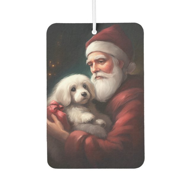 Cotton De Tulear With Santa Claus Christmas Car Air Freshener (Front)