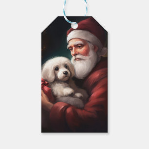 Cotton De Tulear With Santa Claus Christmas Gift Tags