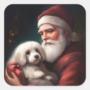 Cotton De Tulear With Santa Claus Christmas Square Sticker