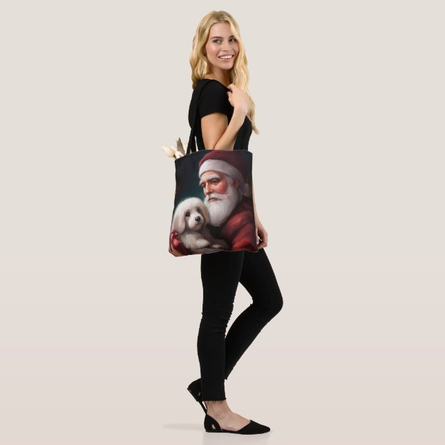 Cotton De Tulear With Santa Claus Christmas Tote Bag (On Model)