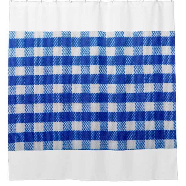 cotton fabric texture blue chequered shower curtain (Front)