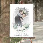 Cotton Flower Arched Frame Photo Wedding Welcome  Poster<br><div class="desc">This wedding welcome sign (poster) features your photo in an arched frame,  a bouquet of cotton flowers with winter greenery. For more advanced customisation of this design,  please click the BLUE DESIGN TOOL BUTTON. Matching items are also available.</div>