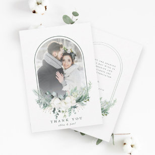 Cotton Flower Arched Frame Wedding Photo Thank You Card