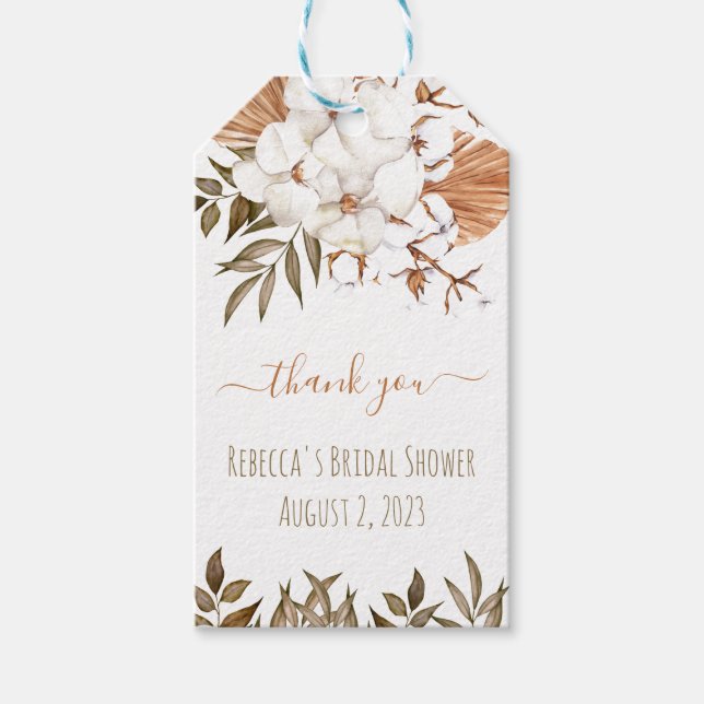 Cotton Flower Bridal Shower Gift Tag (Front)