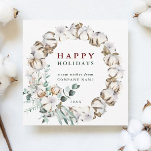 Cotton Flower Business Holiday Card with QR Code