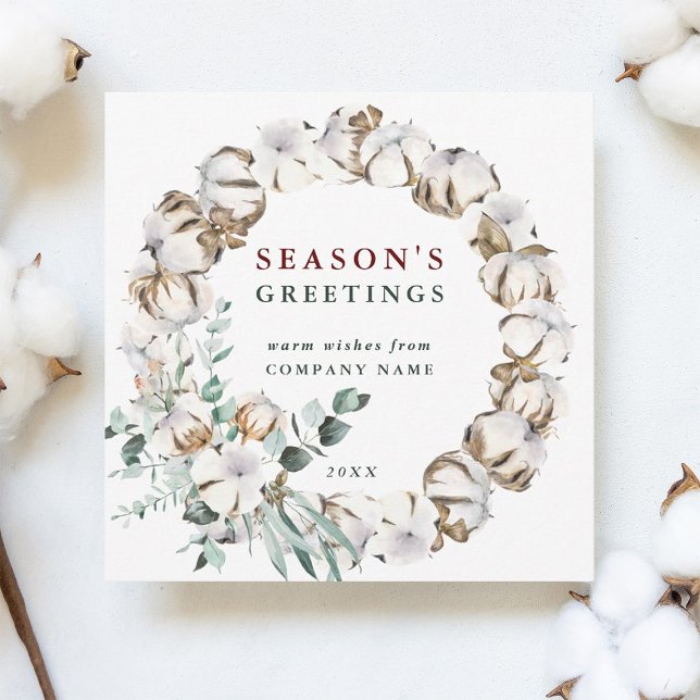 Cotton Flower Business Holiday Card with QR Code (Creator Uploaded)