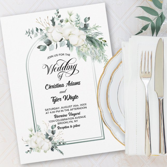 Cotton Flower Eucalyptus Arch Wedding Invitation (Creator Uploaded)