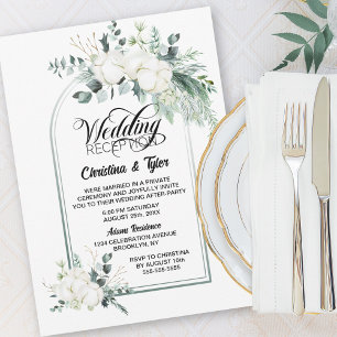 Cotton Flower Eucalyptus Arch Wedding Reception Invitation