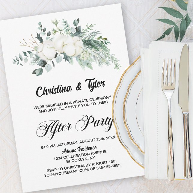 Cotton Flower Eucalyptus Wedding Reception Invitation (Creator Uploaded)