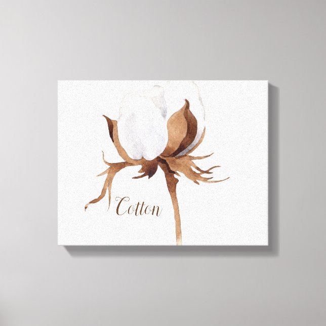 Cotton Flower Watercolor Canvas Print (Front)
