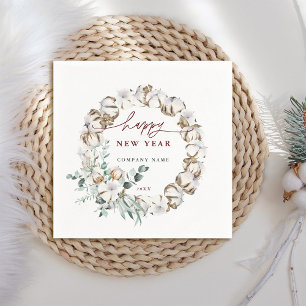 Cotton Flower Wreath Happy New Year Holiday Napkin