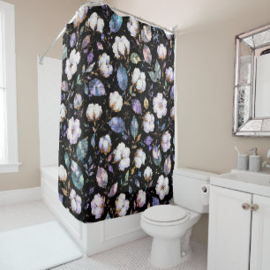 Cotton Flowers and Leaves Geometric Art Design Shower Curtain