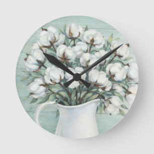 Cotton Flowers Farmhouse Rustic Wall Clock