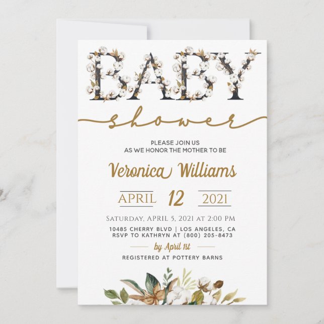Cotton Foliage Baby Shower Invitation (Front)