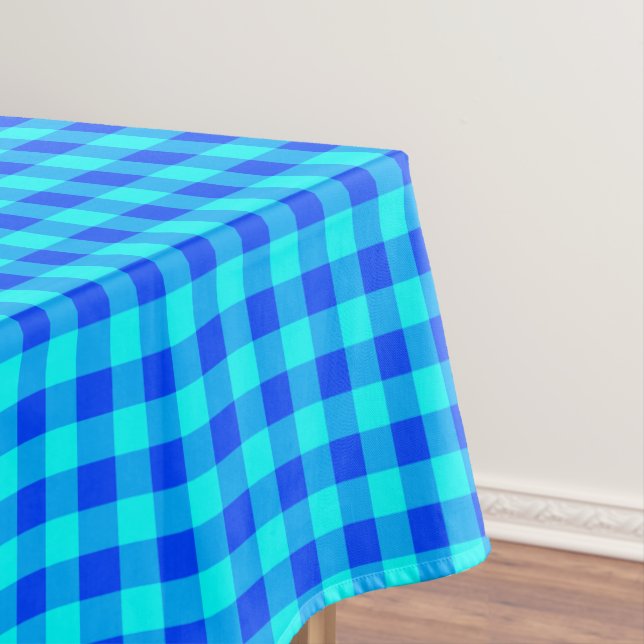 Cotton Gingham Plaid Texture | Blue Chequered Tablecloth (In Situ)