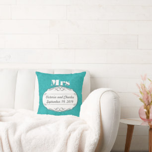 Cotton is the 2nd Wedding Anniversary Teal Damask Cushion