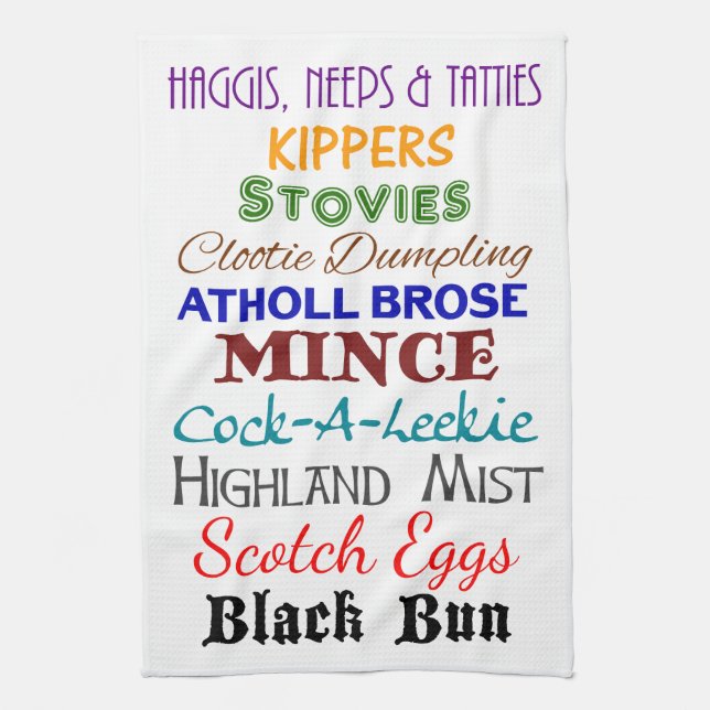 Cotton Kitchen Towel - Scottish Food Names (Vertical)
