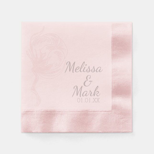 Cotton Plant Botanical Monogram Pink Napkin (Front)