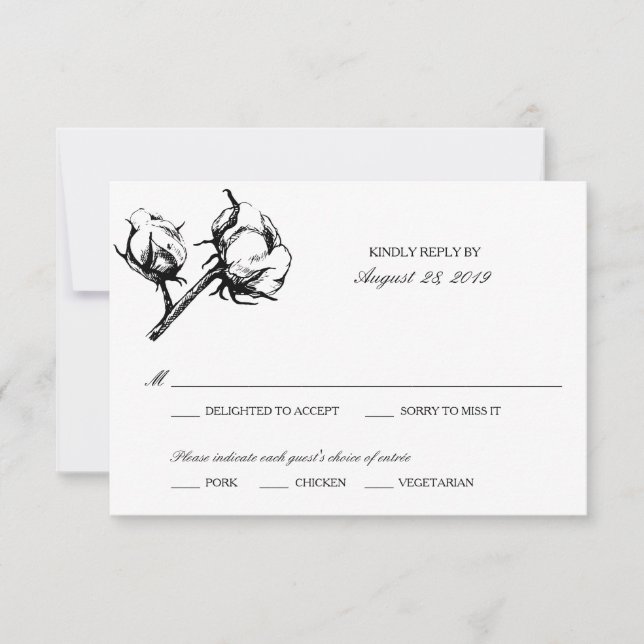 Cotton Plant Etching | Wedding RSVP Card (Front)