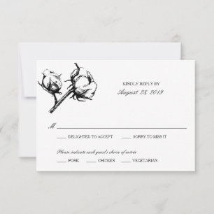 Cotton Plant Etching   Wedding RSVP Card