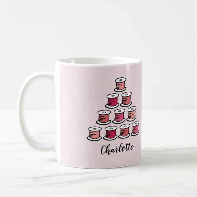 Cotton reel pink sewing coffee mug (Left)