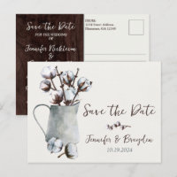 Cotton Stems in Pitcher Wedding Save the Date