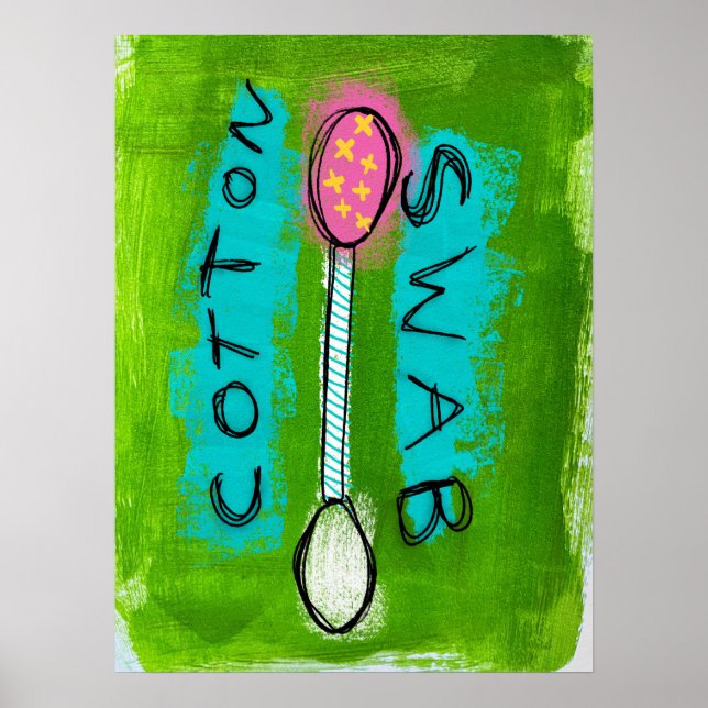 Cotton Swab Poster Wall Art - Funny Bathroom Art (Front)