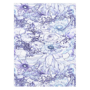 Cotton Table cloth, 52"x70" Blue floral pattern Tablecloth