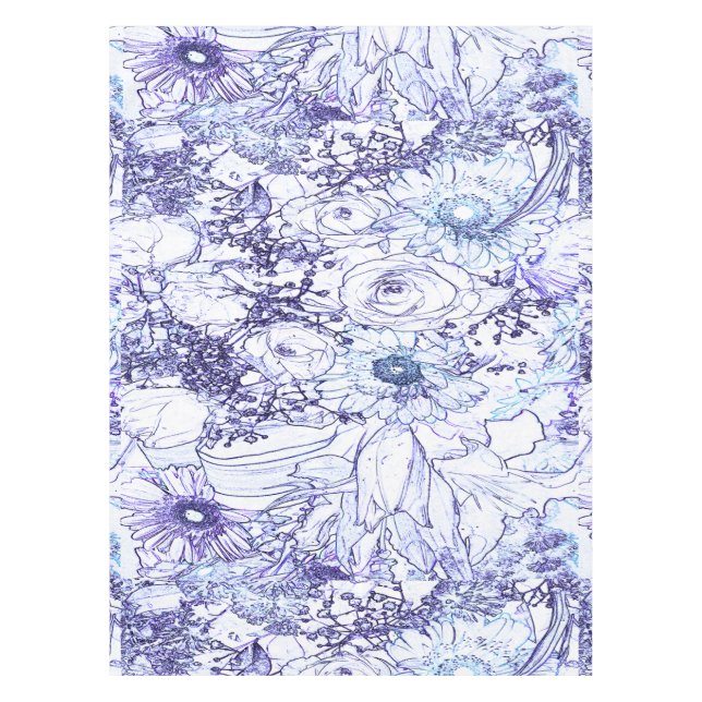 Cotton Table cloth, 52"x70" Blue floral pattern  Tablecloth (Front)