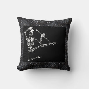 Cotton Throw Pillow, 16" x 16" DANCING SKELETON Cushion