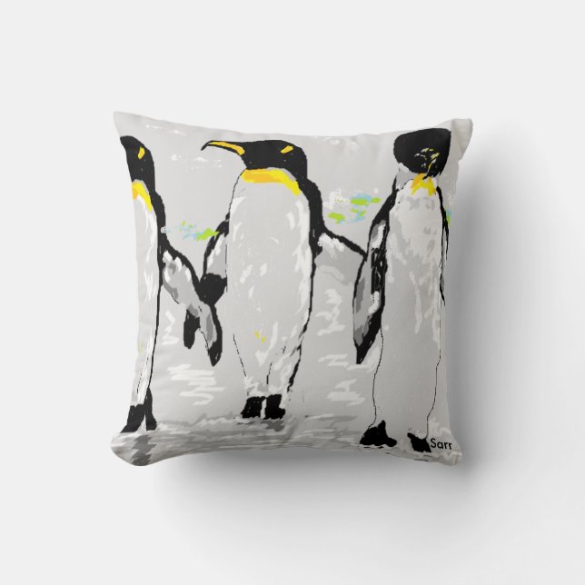 Cotton Throw Pillow, Penquins Cushion (Front)