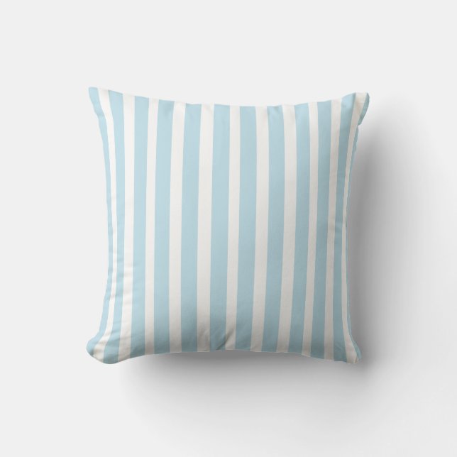 Cotton Throw Pillow Striped Stripes White Blue (Front)