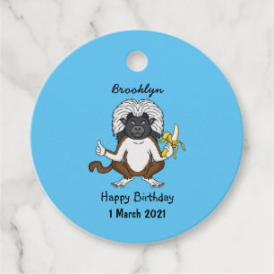 Cotton Top Tamarin monkey cartoon illustration Favour Tags