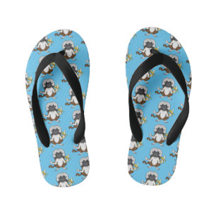 Cotton Top Tamarin monkey cartoon illustration Kid's Jandals