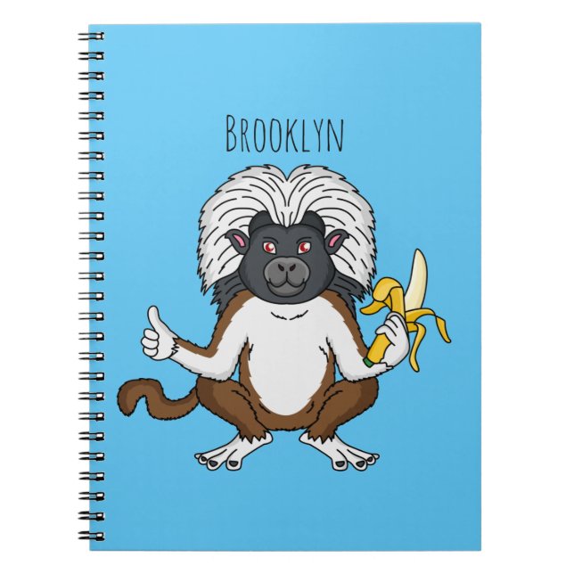 Cotton Top Tamarin monkey cartoon illustration Notebook (Front)