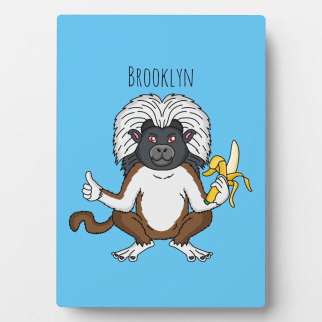 Cotton Top Tamarin monkey cartoon illustration Plaque (Front)