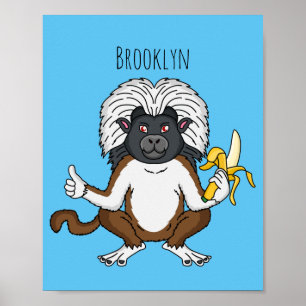 Cotton Top Tamarin monkey cartoon illustration Poster