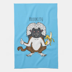 Cotton Top Tamarin monkey cartoon illustration Tea Towel