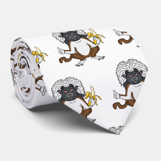 Cotton Top Tamarin monkey cartoon illustration Tie (Rolled)