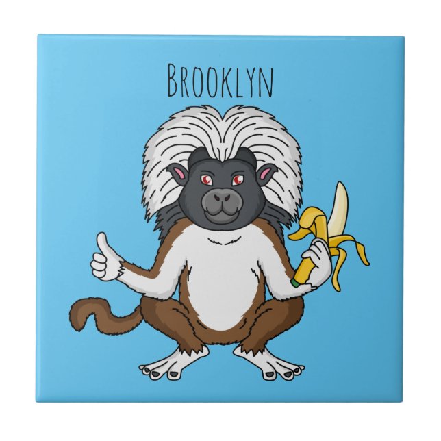 Cotton Top Tamarin monkey cartoon illustration Tile (Front)