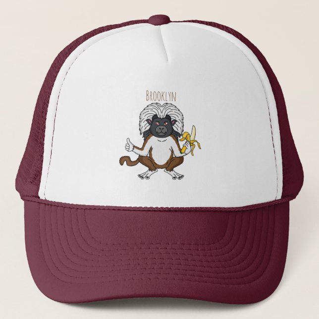 Cotton Top Tamarin monkey cartoon illustration Trucker Hat (Front)