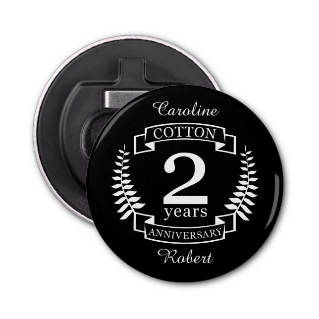 Cotton wedding anniversary 2 years married bottle opener (Front)