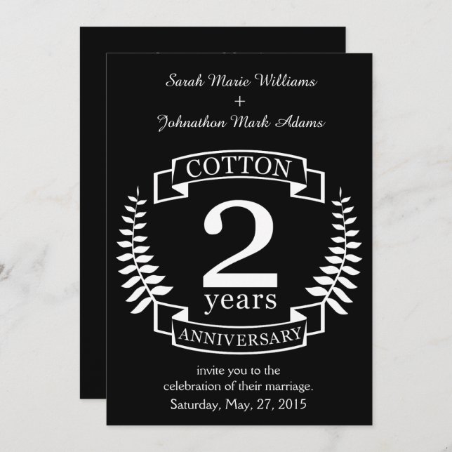 Cotton wedding anniversary 2 years married invitation (Front/Back)